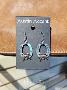 Patina Prancing Horse-Shoe Earrings by Austin Accents®