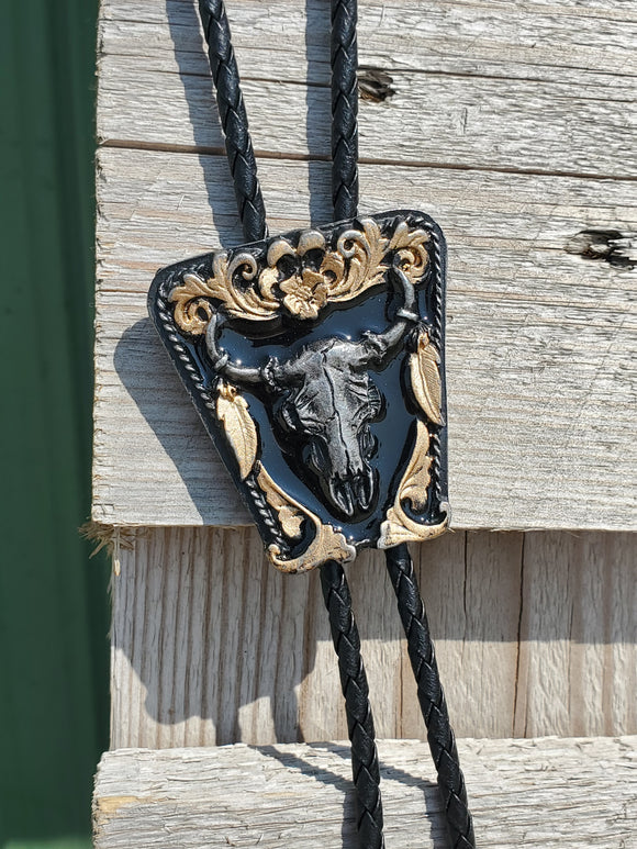 Three Tone Steer Skull Bolo Tie