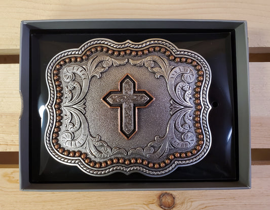 Copper & Gunmetal Cross Belt Buckle by Nocona®