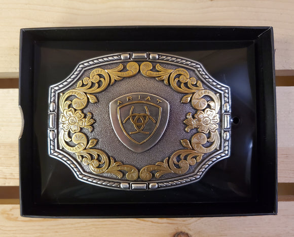 'Ariat' Gunmetal & Gold Logo Belt Buckle by Ariat®