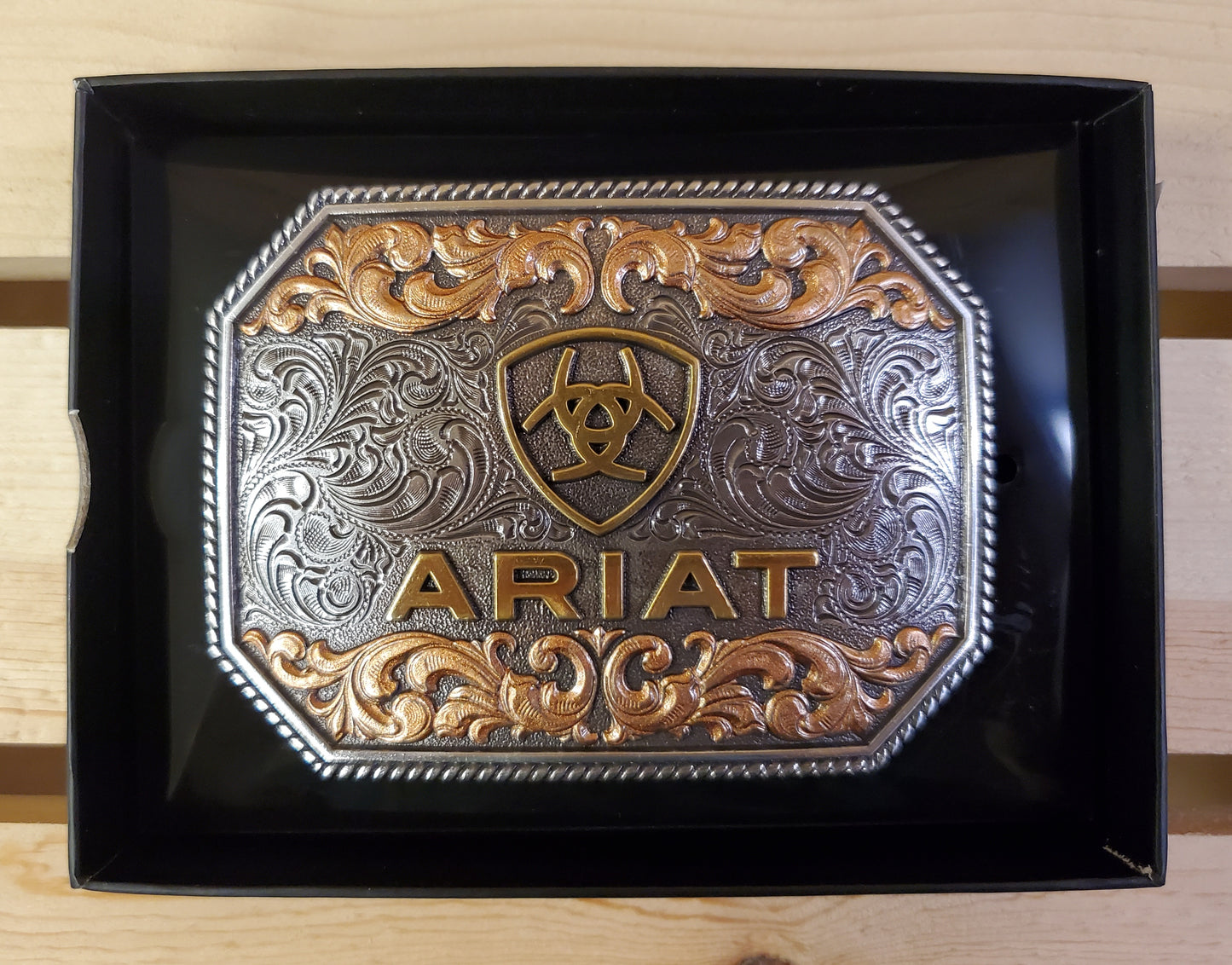 'Ariat' Tri Tone Scrolling Logo Belt Buckle by Ariat®