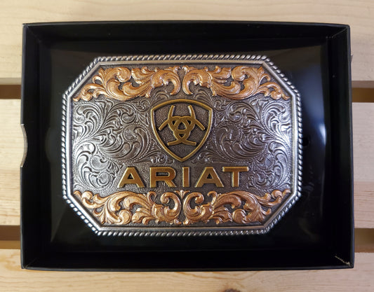 'Ariat' Tri Tone Scrolling Logo Belt Buckle by Ariat®