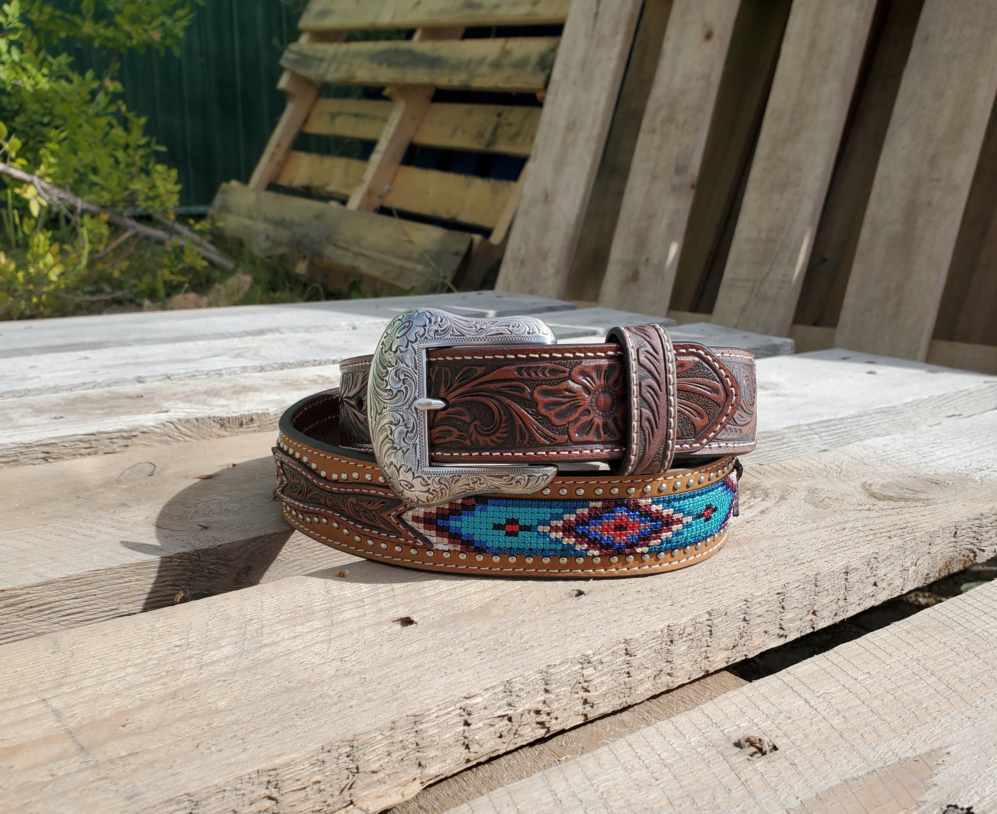 Teal Stitch & Floral Tooling Men's Belt by Nocona® – Stone Creek
