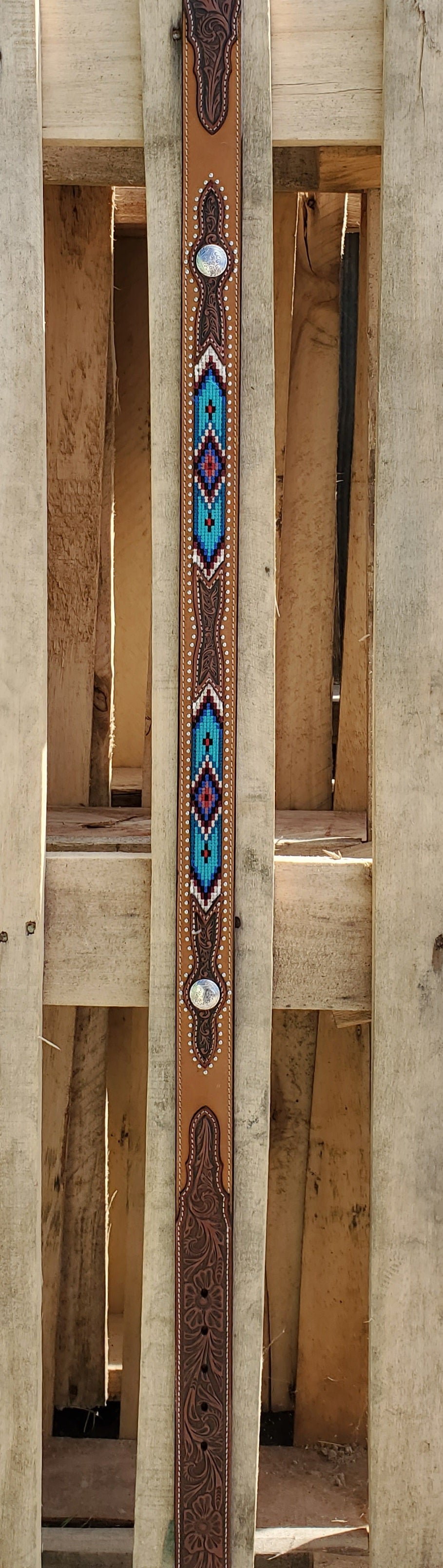Teal Stitch & Floral Tooling Men's Belt by Nocona®