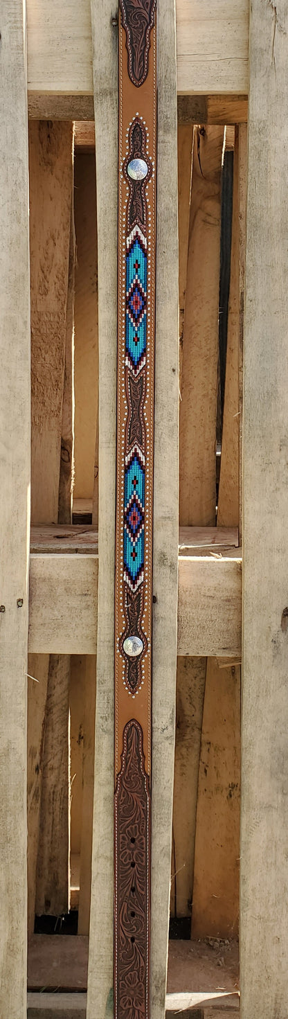 Teal Stitch & Floral Tooling Men's Belt by Nocona®