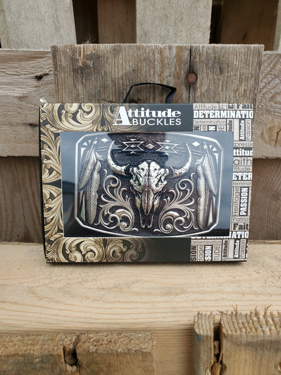 Attitude™ Antique Bison Skull Buckle by Montana Silversmiths®