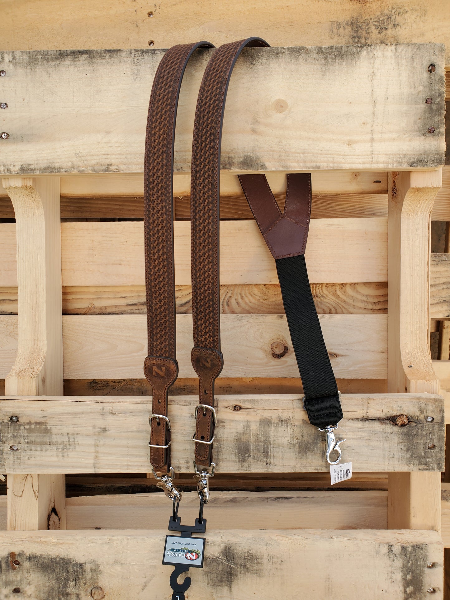 Brown Basket Stamp Leather Galluses by Nocona®