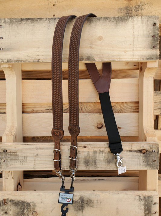 Brown Basket Stamp Leather Galluses by Nocona®