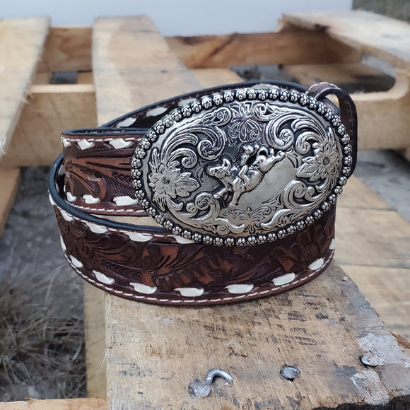 Chocolate Tooled & Buckstitch Youth Belt by Ariat®