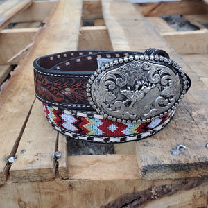 Red & Blue 'Bead' Embroidered & Buckstitch Youth Belt by Nocona®