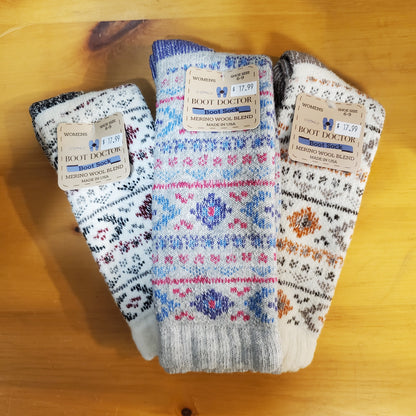 Patterned Merino Wool Blend Women's Socks by Boot Doctor®