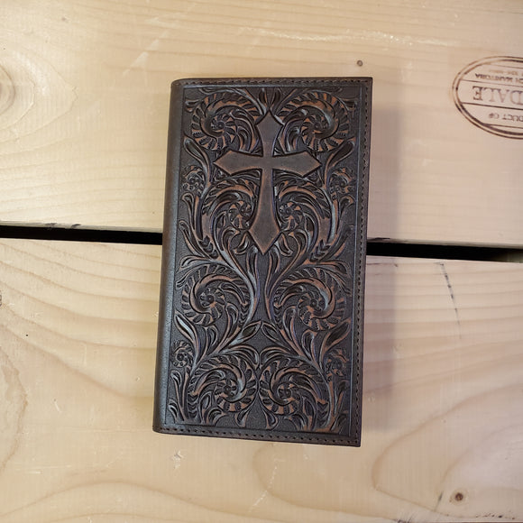 Chocolate Tooled Cross Men's Rodeo Wallet by Nocona®