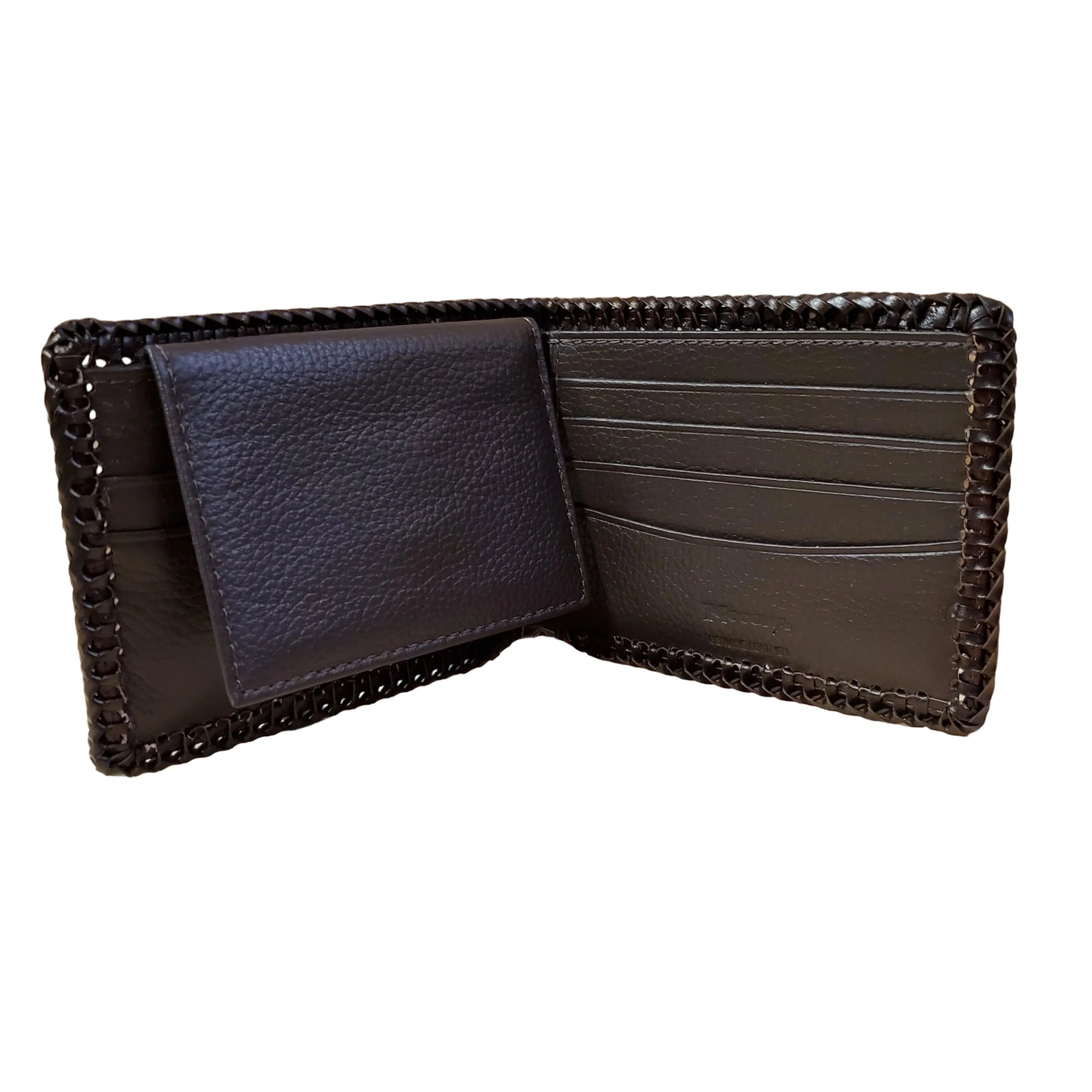 the interior of a leather wallet on a white background