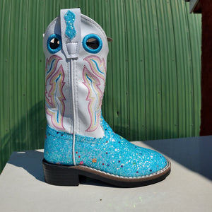 White & Turquoise Glitter Children's Boot by Old West®