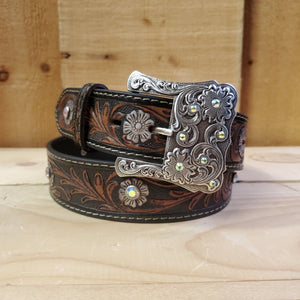 Two Tone Tooled Flower Women's Belt by Nocona®