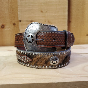 Hair On Hide Western Star Concho Men's Belt by Nocona®