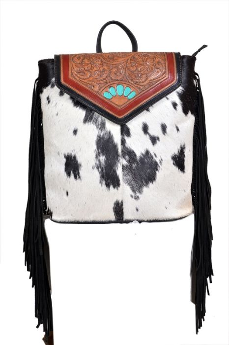 Tooled Leather Hair On Hide Small Back Bag
