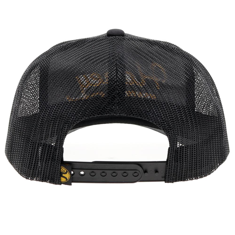 Black mesh cap with  Hooey branding on a gray background
