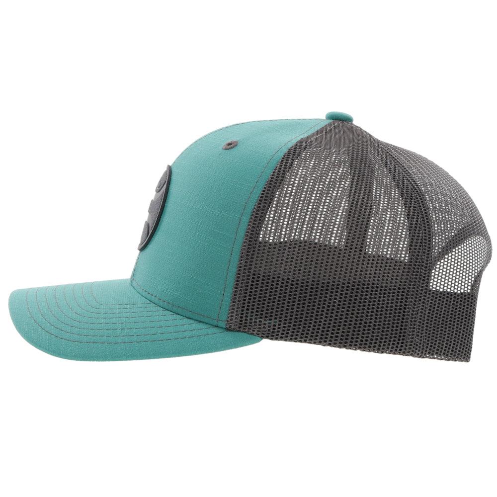 teal and grey cap by hooey on a white background