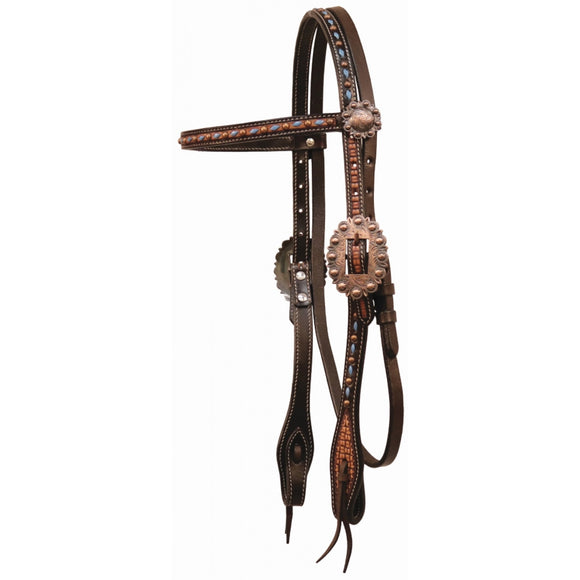 Copper Spots & Teal Buckstitch Browband Headstall by Country Legend™