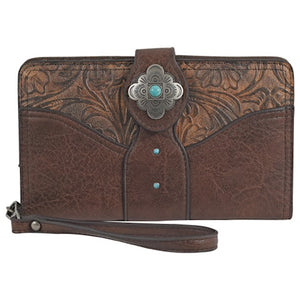Chocolate Tooled & Concho Women's Wallet by Justin®