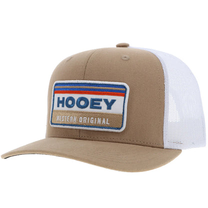 tan and white baseball cap by hooey on a white background