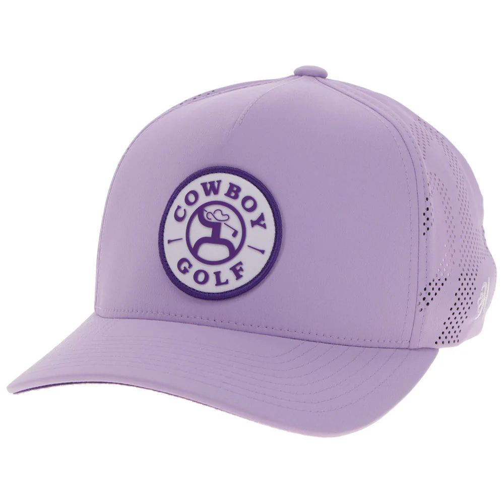 a purple cowboy golf cap by hooey on a white background