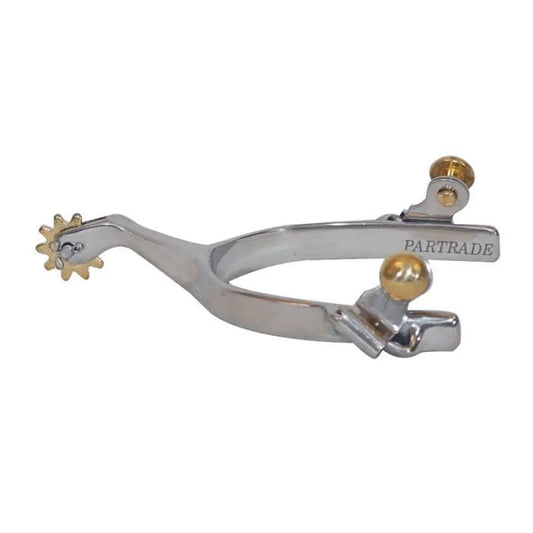 Silver spur with brass accents on a white background