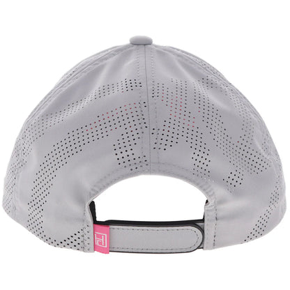 Gray Hooey cap with perforated design on a white background