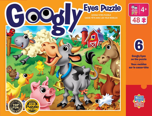 Master Pieces Googly Eyes Puzzle packaging with farm animals and colorful design