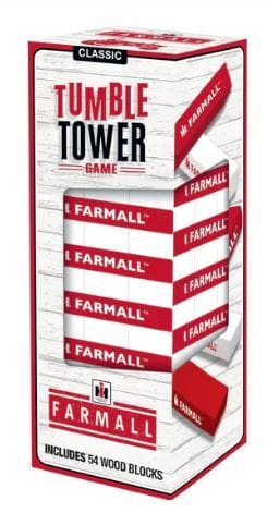 Tumble Tower game packaging with Farmall branding on a white background