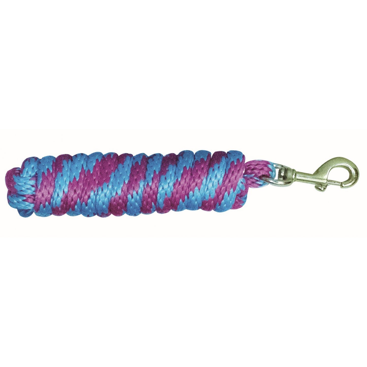 turquoise and pink lead rope with a brass bolt snap