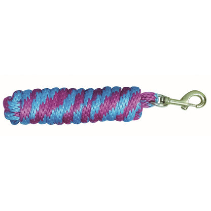 turquoise and pink lead rope with a brass bolt snap