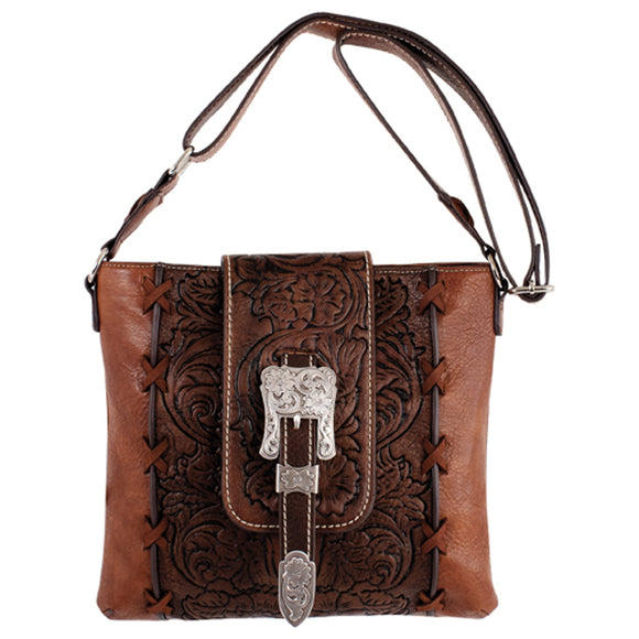 Western Floral Embossed & Buckle Crossbody Purse by Justin®