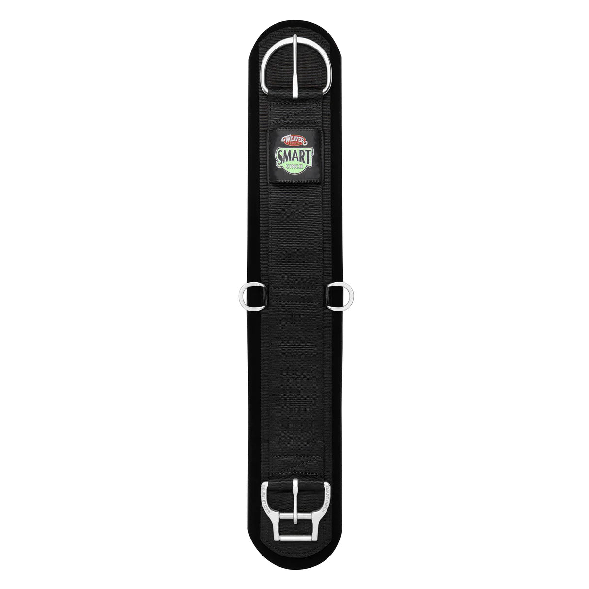 black neoprene lined 'smart' cinch by weaver for horses on a white background