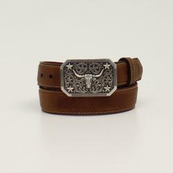 Brown 3D Belts belt with silver buckle on a white background