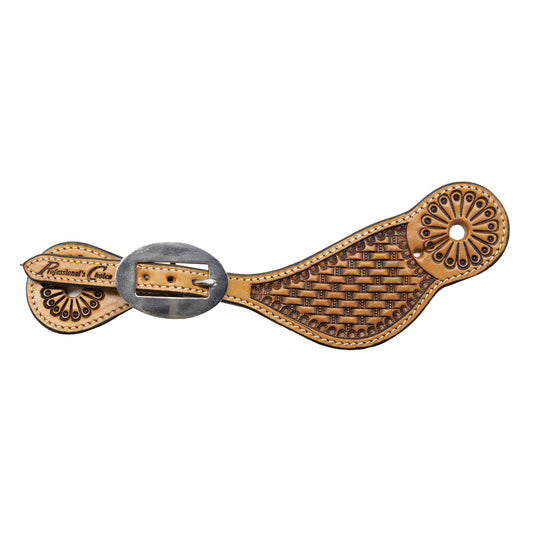 Professional's Choice floral leather spur straps on a white background