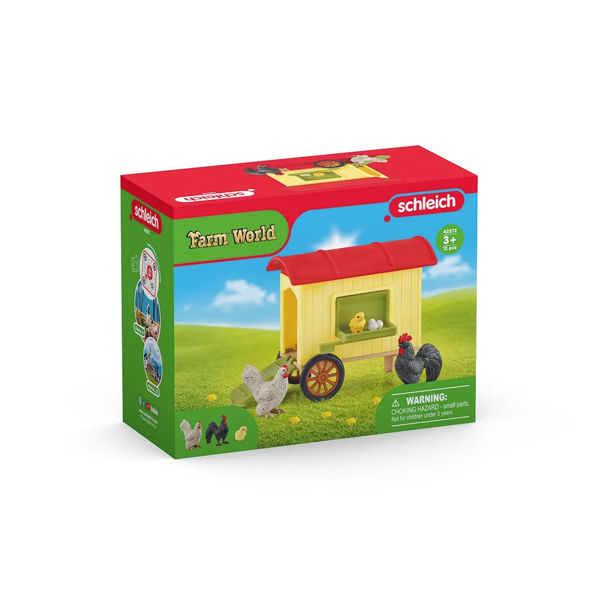 Schleich toy chicken coop set in box on a white background