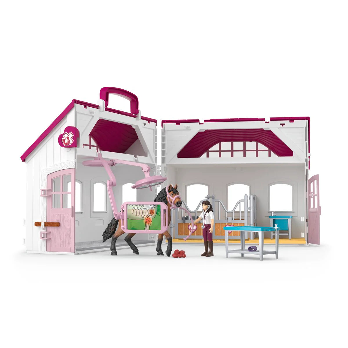 Schleich toy animal hospital set on a white background