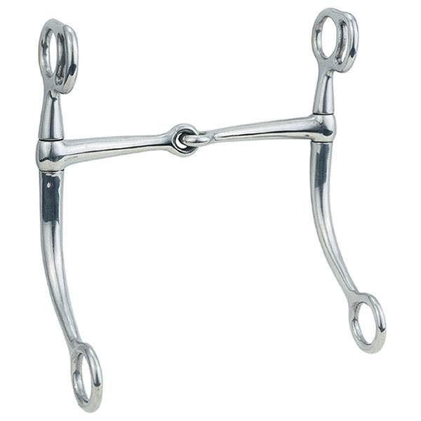 Metal horse bridle bit on a white background