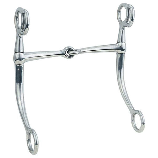 Metal horse bridle bit on a white background