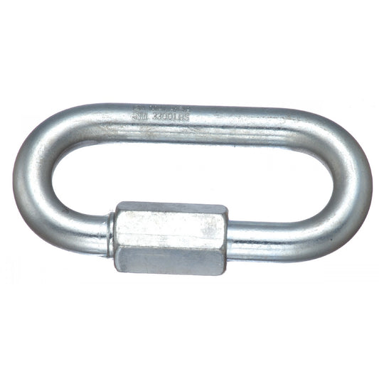 Metal quick link with a bolt on a white background