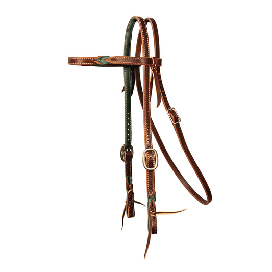 Professional's Choice leather headstall with green accents on a white background