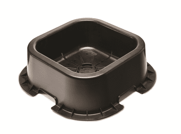 black plastic feed pan with holes on a white background