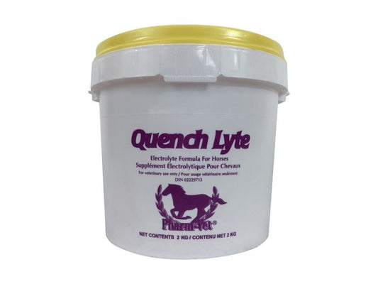 White bucket with yellow lid labeled 'Quench Lyte' on a white background