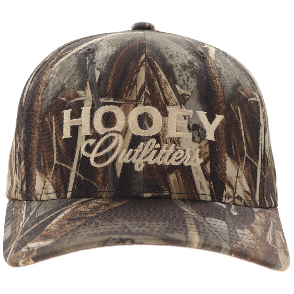 Camouflage cap with 'Hooey Outfitters' logo on a white background