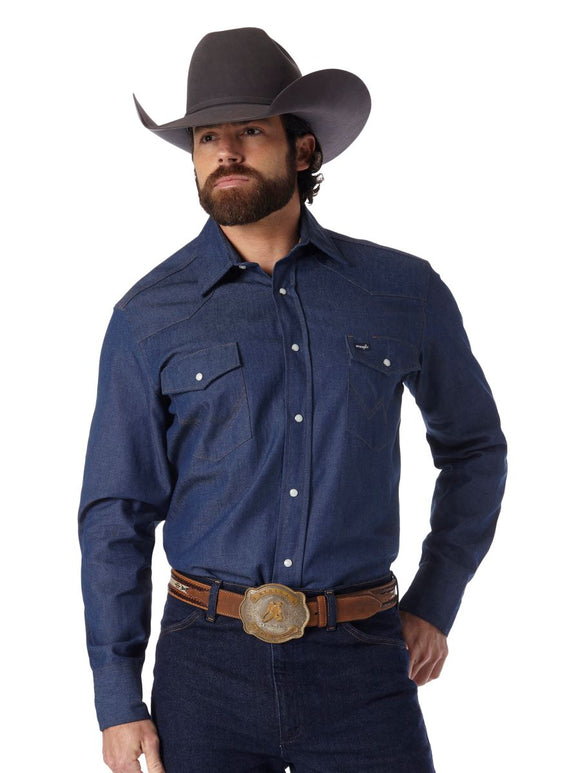 Cowboy Cut™ Crisp Blue Denim Men's Shirt by Wrangler®
