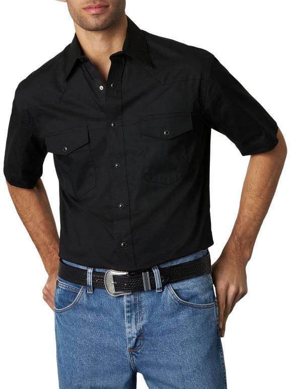Solid Black Short Sleeve Men's Shirt by Wrangler®