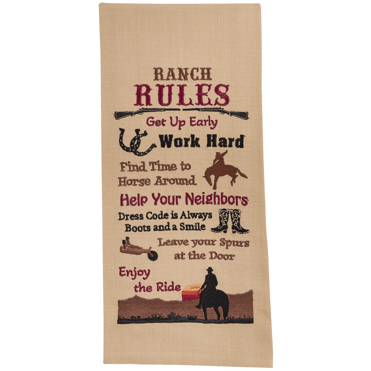 Dish towel by Park Designs with 'Ranch Rules' on a white background