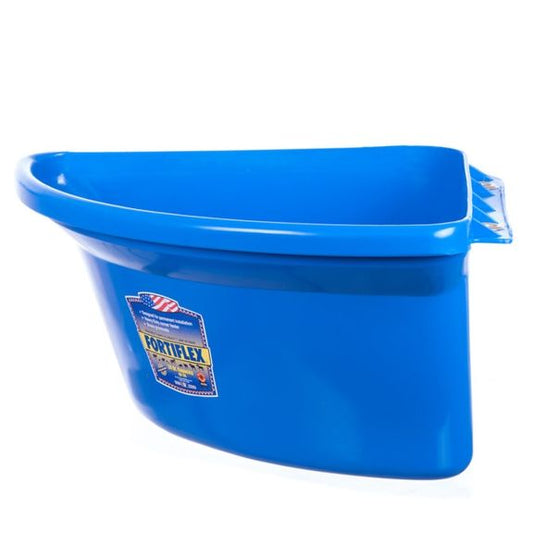 a blue heavy duty plastic corner feeder for in a stable by fortiflex